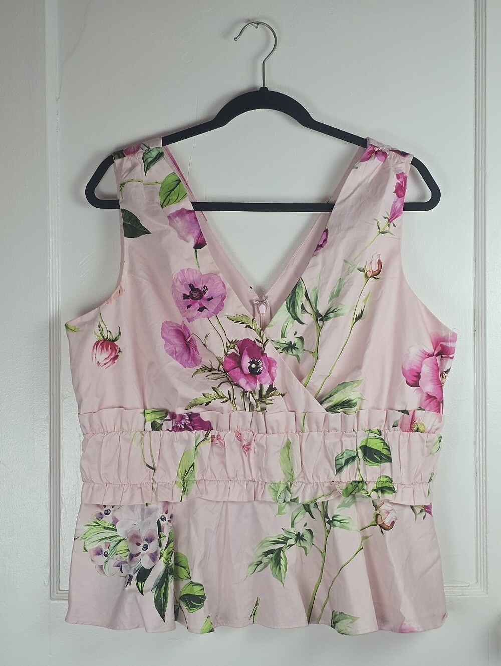 Express Pink Floral Peplum Blouse Large